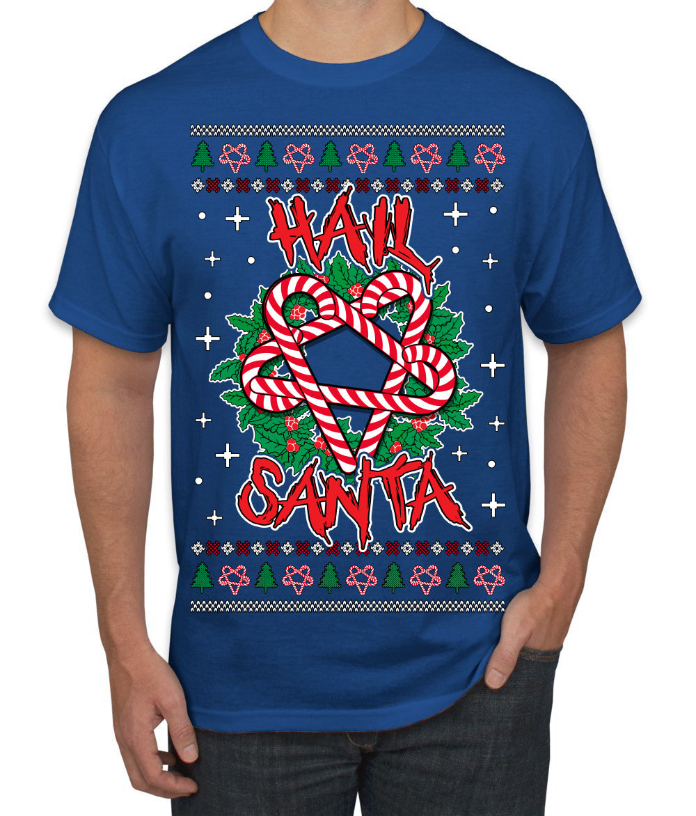Hail Santa Funny Satanic Candy Devil Heavy Metal Satan Ugly Christmas Sweater Men's T-Shirt