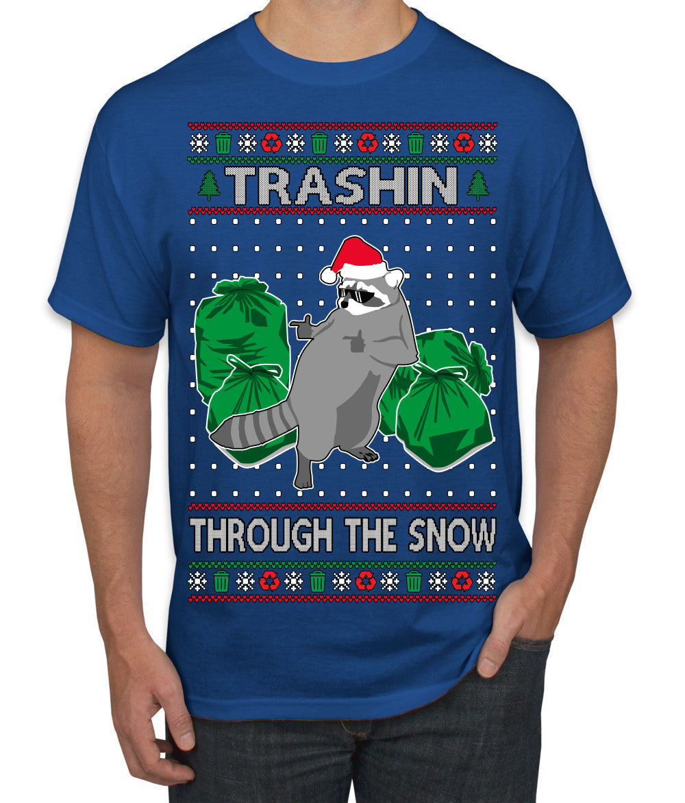 Trashin Through the Snow Funny Trash Panda Raccoon Meme Ugly Christmas Sweater Men's T-Shirt