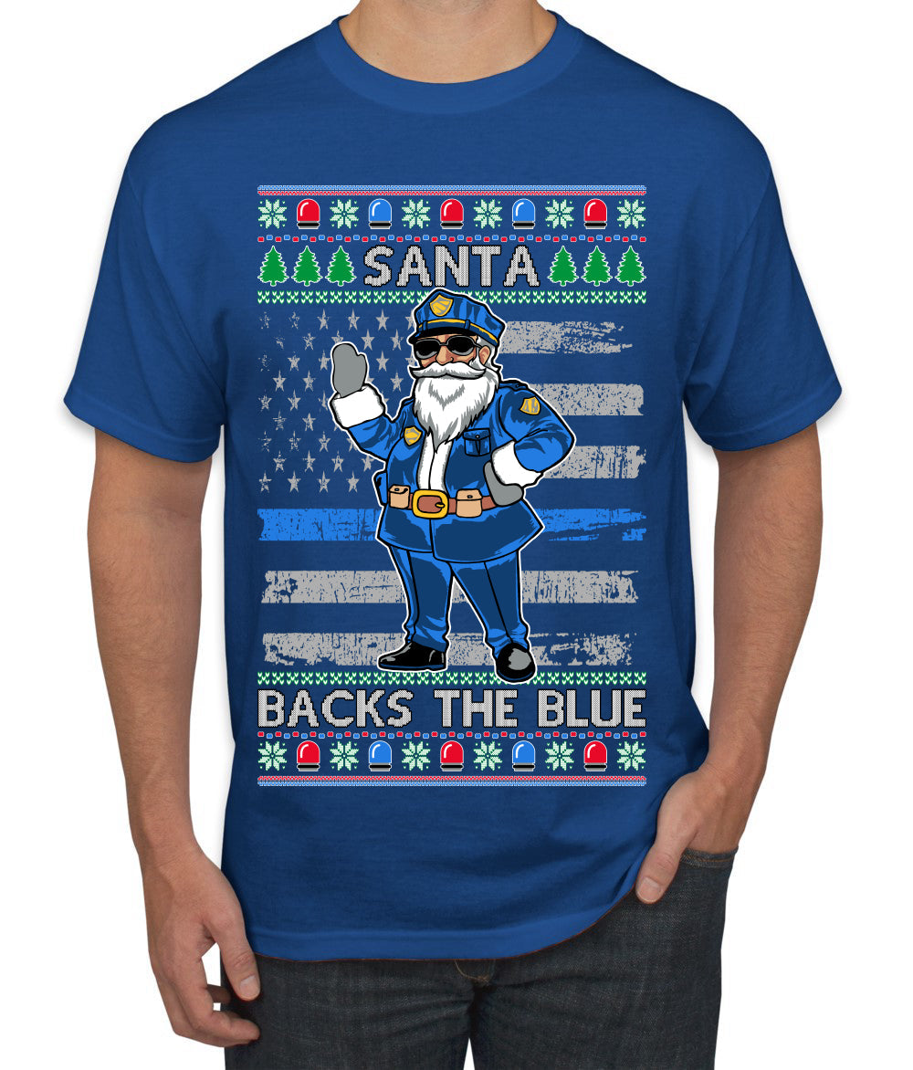 Santa Backs The Blue Pro Police Santa Claus Ugly Christmas Sweater Men's T-Shirt