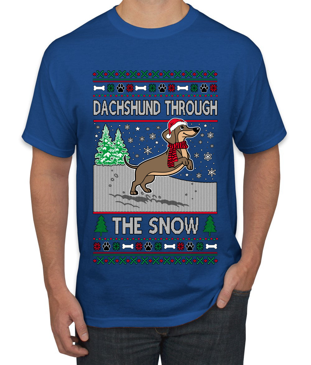 Dachshund Through The Snow, Cute Dog Christmas Sweater, Ugly Christmas Sweater Men's T-Shirt