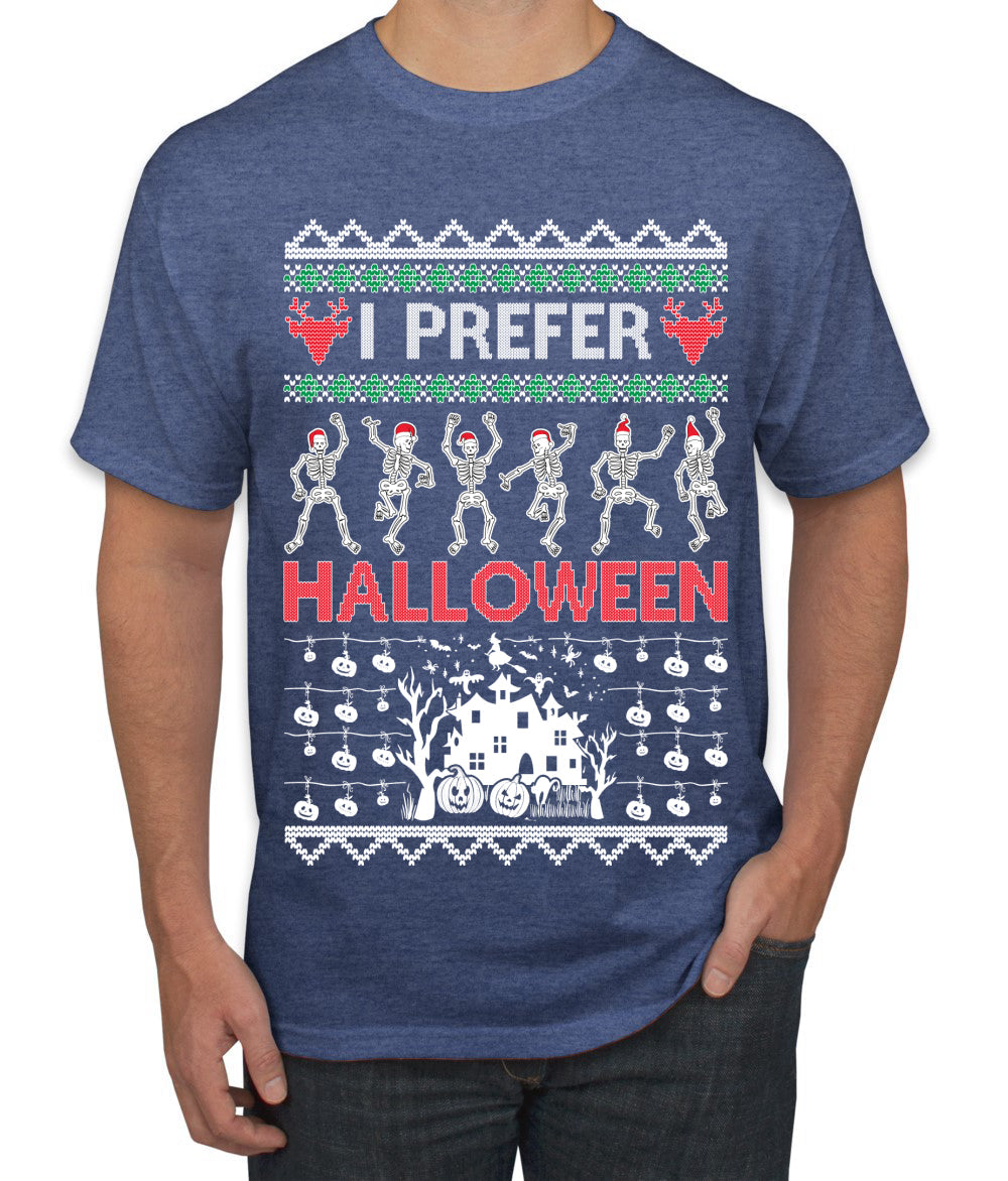 I Prefer Halloween Dancing Skeletons Ugly Christmas Sweater Men's T-Shirt