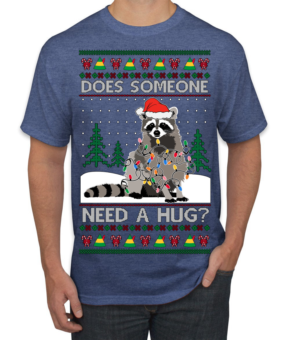 Does Someone Need a Hug? Cute Raccoon Ugly Christmas Sweater Men's T-Shirt