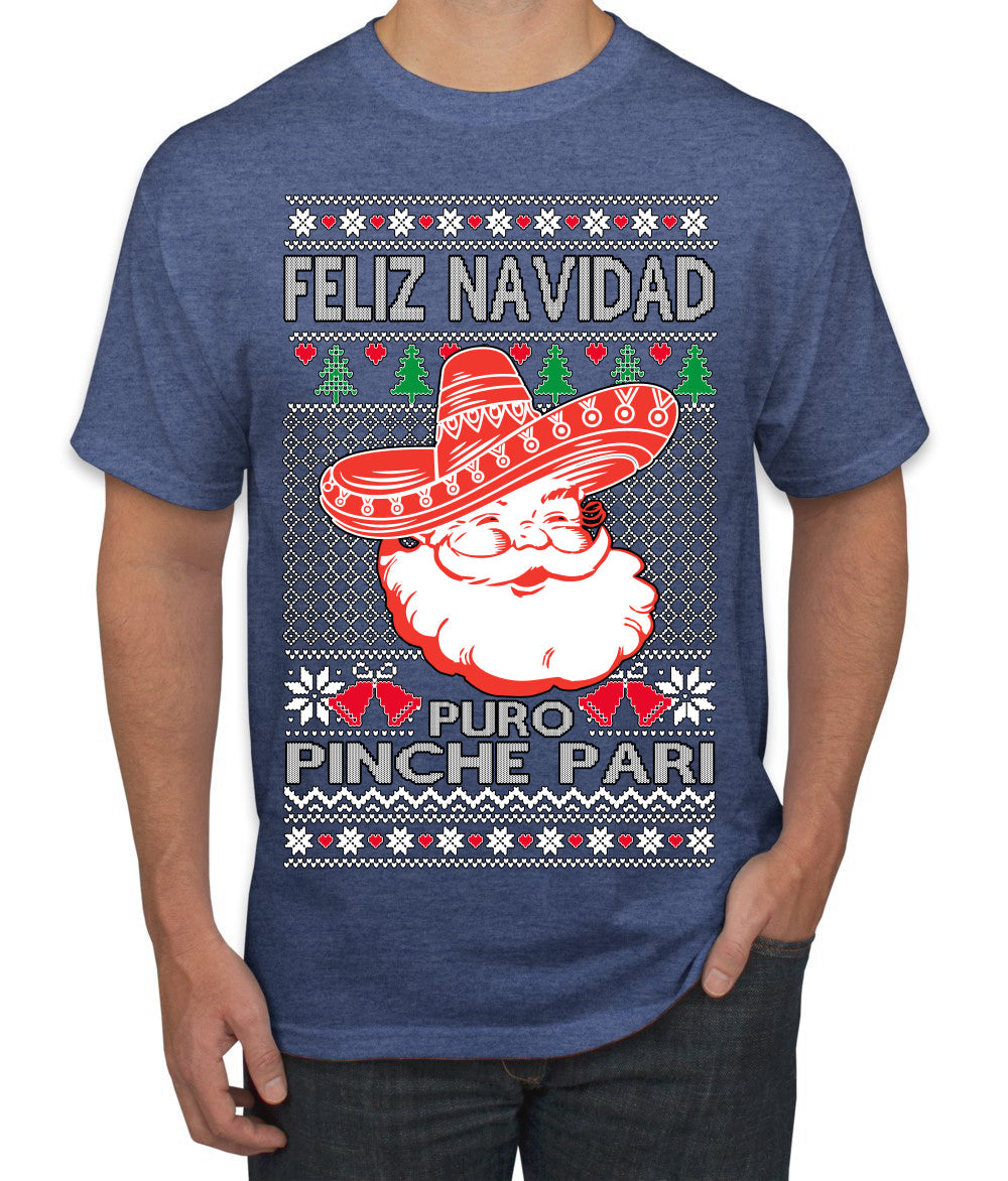 Feliz Navidad Puro Pinche Pari Funny Spanish Song Ugly Christmas Sweater Men's T-Shirt