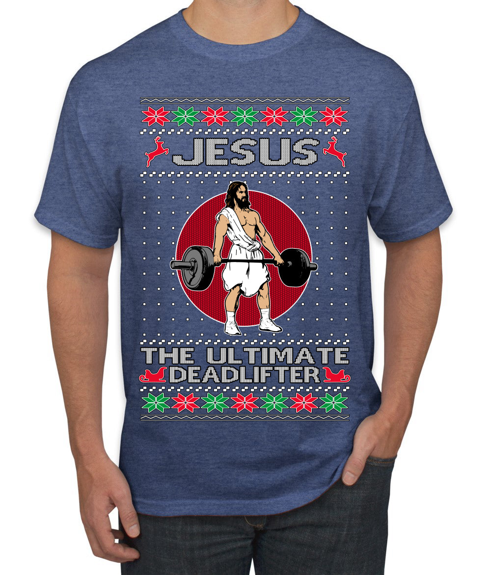 Jesus the Ultimate Deadlifter Funny Ugly Christmas Sweater Men's T-Shirt