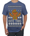 Bite This, Funny Gingerbread Cookie Offensive Inappropriate Middle Finger, F U Ginger Bread Dirty Novelty Xmas Ugly Christmas Sweater Men's T-Shirt