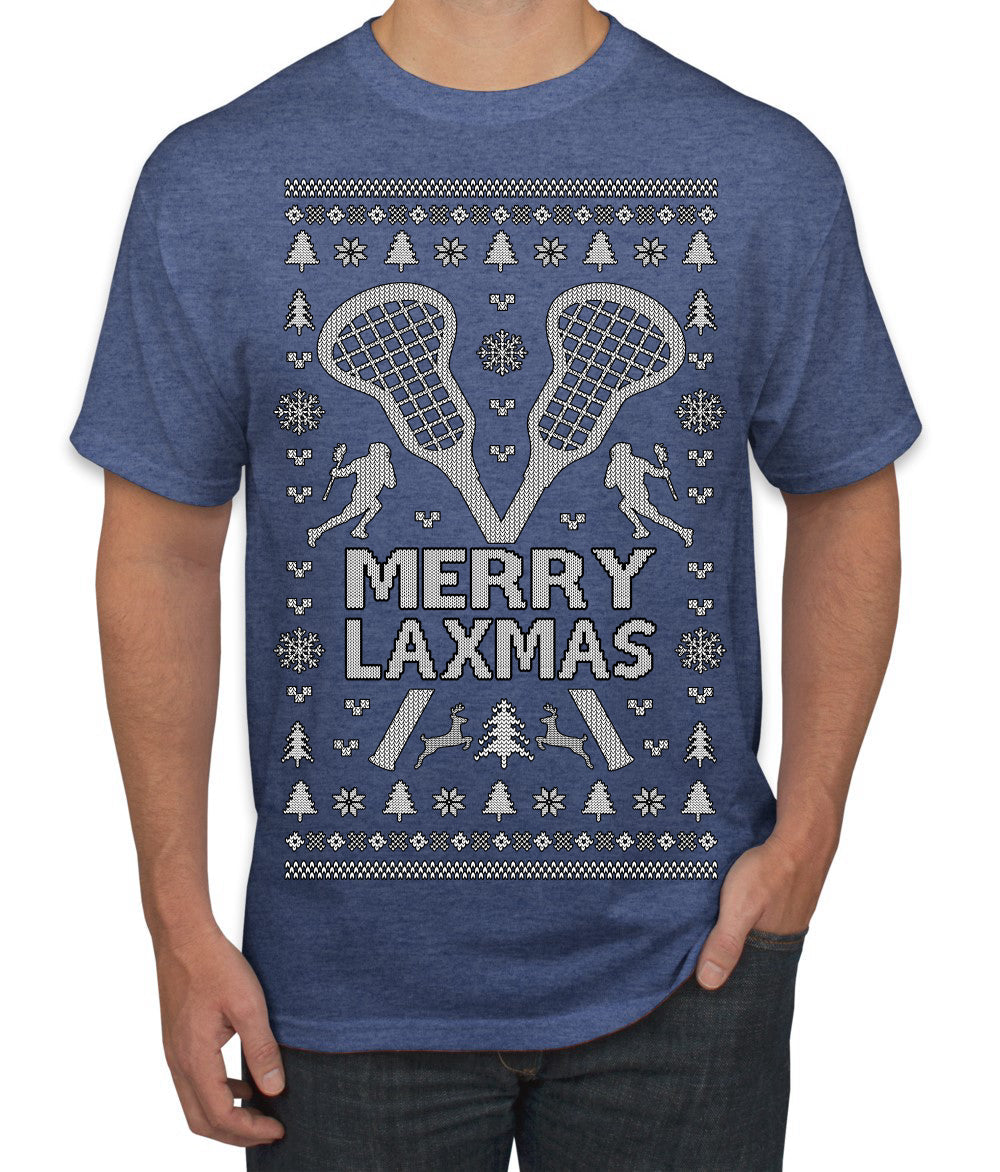 Merry Laxmas Funny Lacrosse Sports LAX Teen Sports Pun Ugly Christmas Sweater Men's T-Shirt