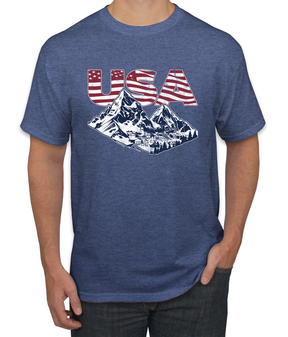 USA Winter Team Sports Fan Collection | USA Flag Mountainscape Sweater, Unisex Men's T-Shirt