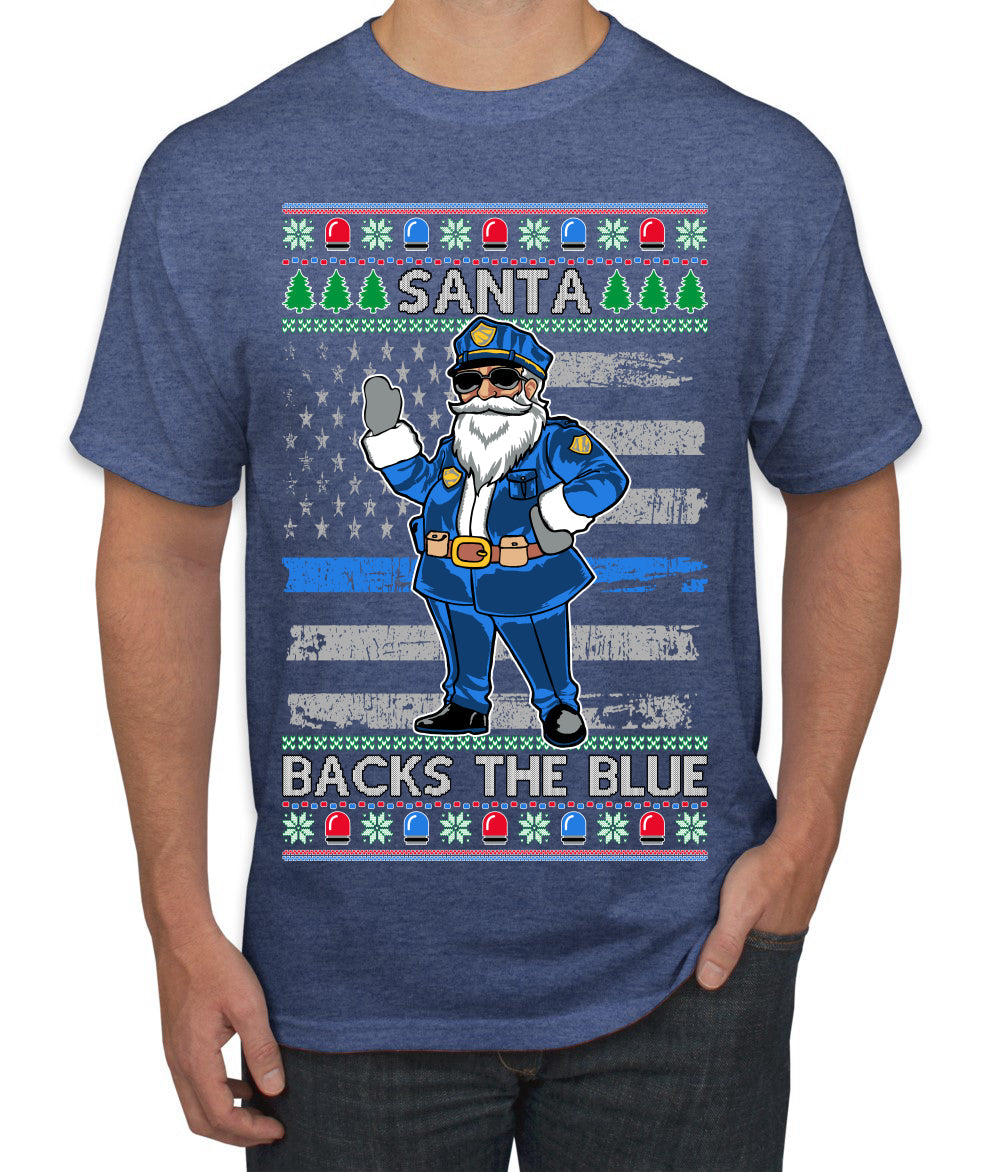 Santa Backs The Blue Pro Police Santa Claus Ugly Christmas Sweater Men's T-Shirt