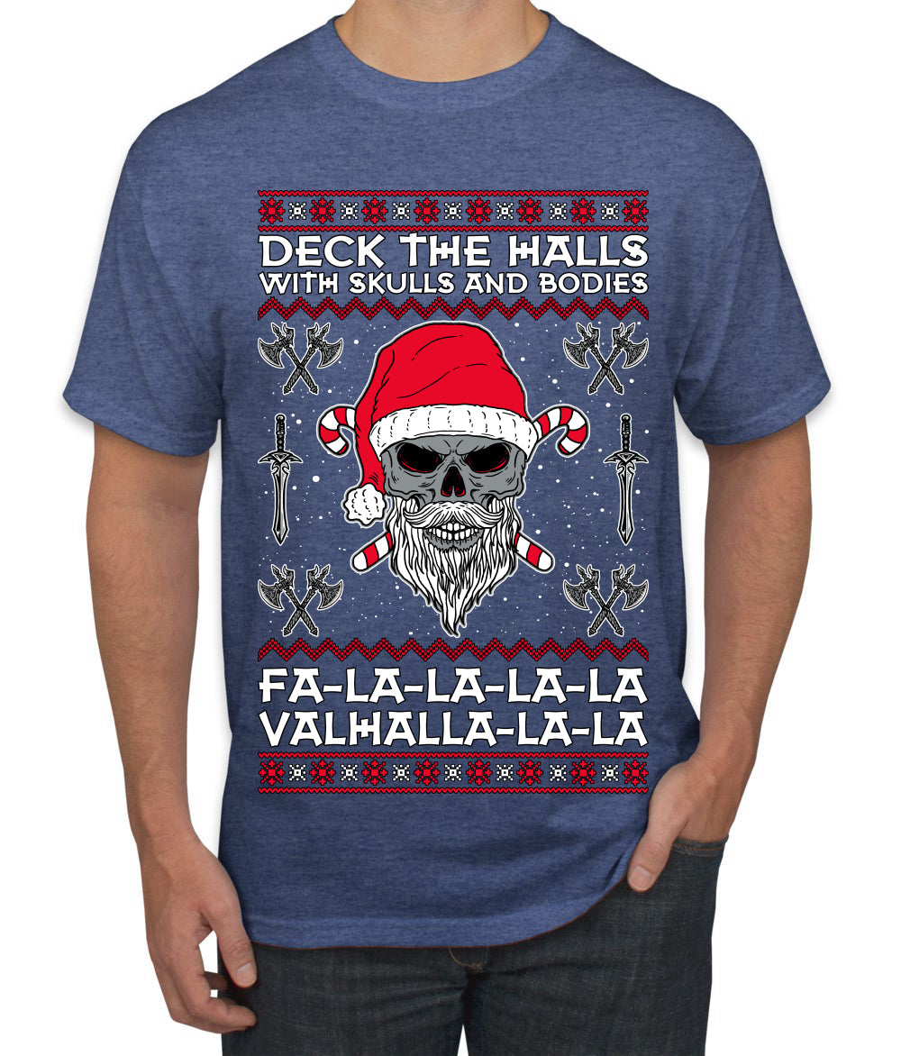 Valhalla Deck The Halls With Skulls & Bodies Ugly Christmas Sweater Men's T-Shirt