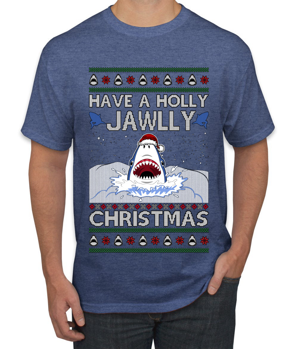 Have a Holly Jawlly Christmas, Cute Shark, Ugly Christmas Sweater Men's T-Shirt