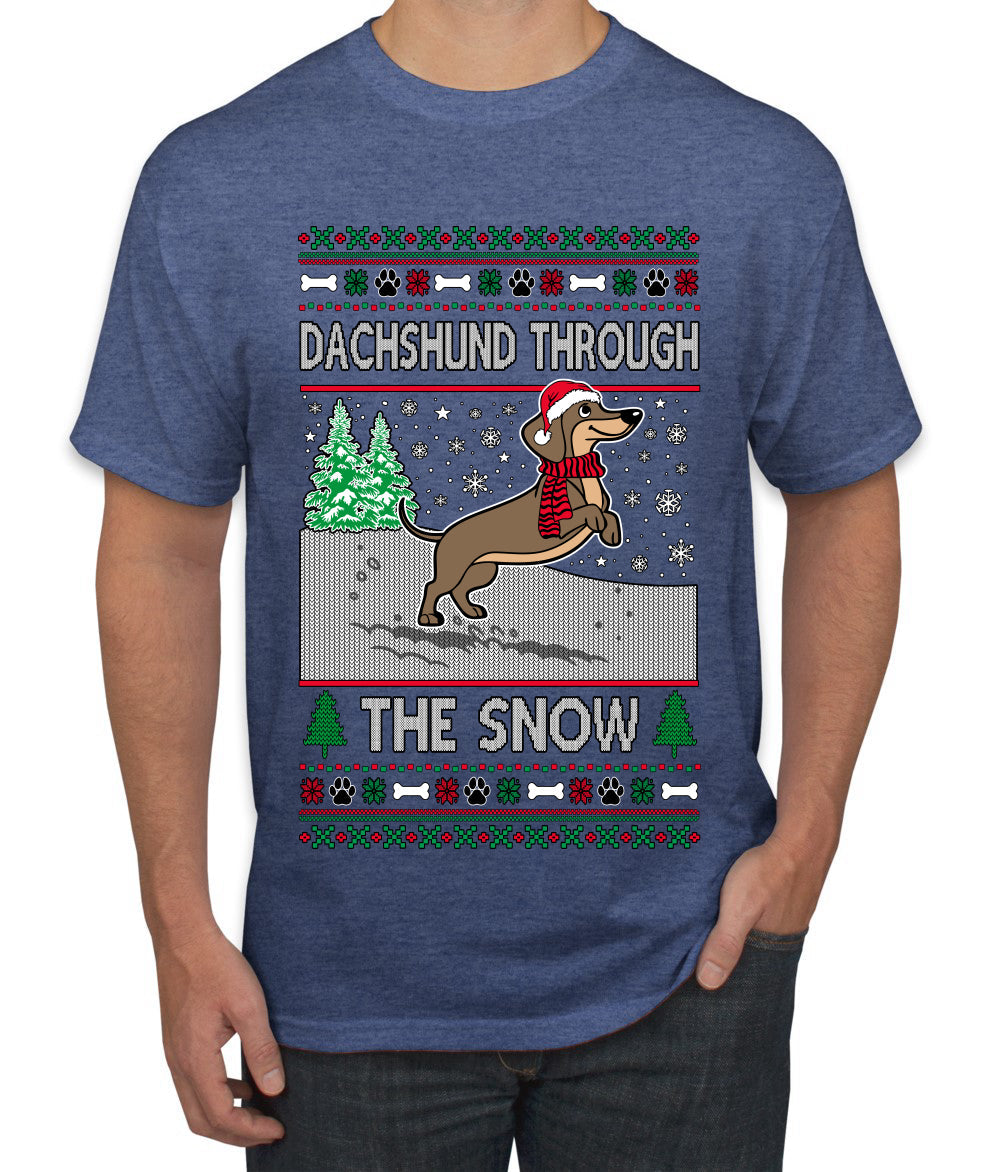 Dachshund Through The Snow, Cute Dog Christmas Sweater, Ugly Christmas Sweater Men's T-Shirt