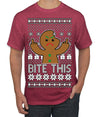 Bite This, Funny Gingerbread Cookie Offensive Inappropriate Middle Finger, F U Ginger Bread Dirty Novelty Xmas Ugly Christmas Sweater Men's T-Shirt