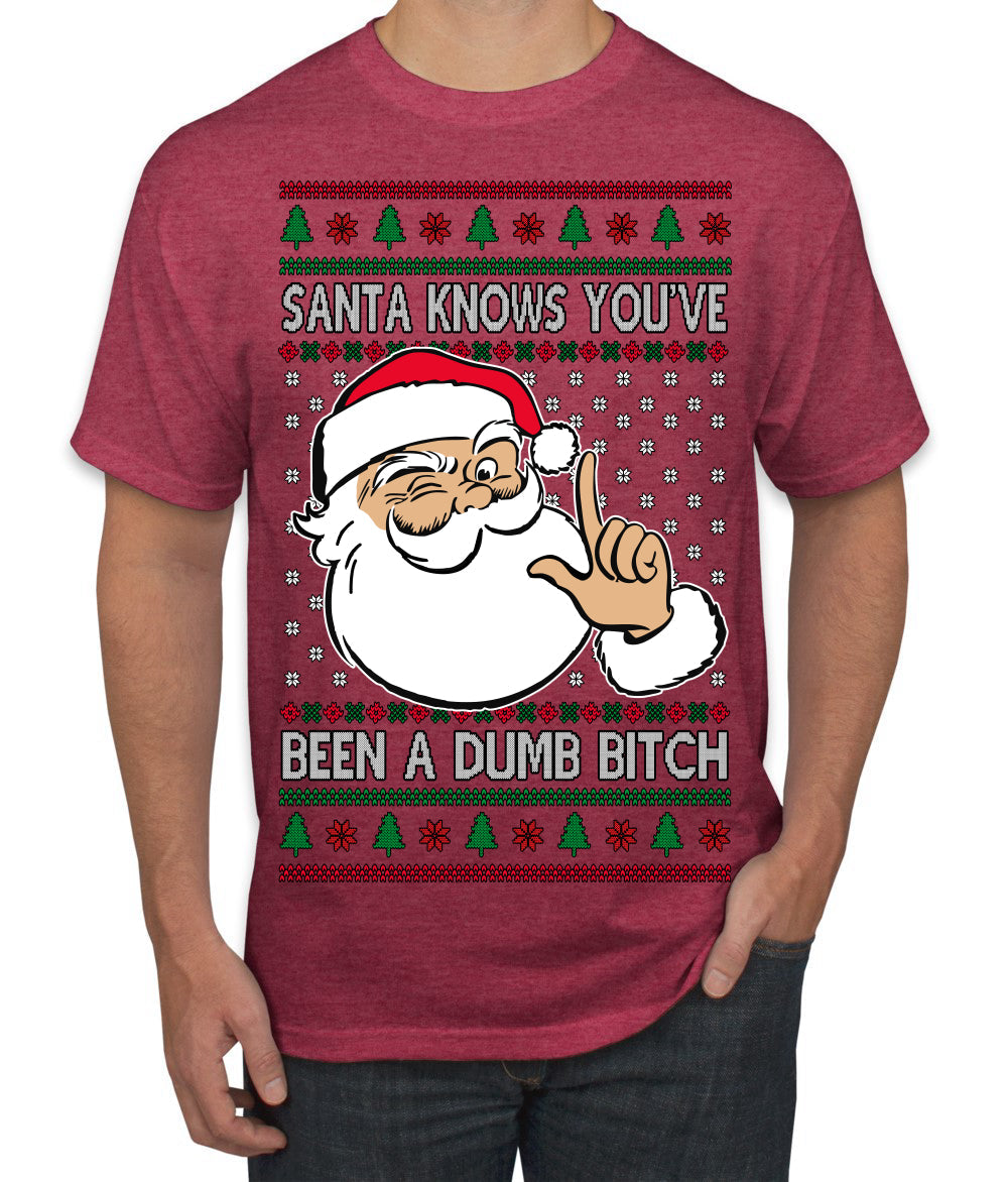 Santa Knows You've Been a Dumb Bitch Funny Vulgar Dirty Ugly Christmas Sweater Men's T-Shirt