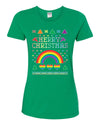 Merry Christmas Rainbow Hearts Womens Graphic T-Shirt