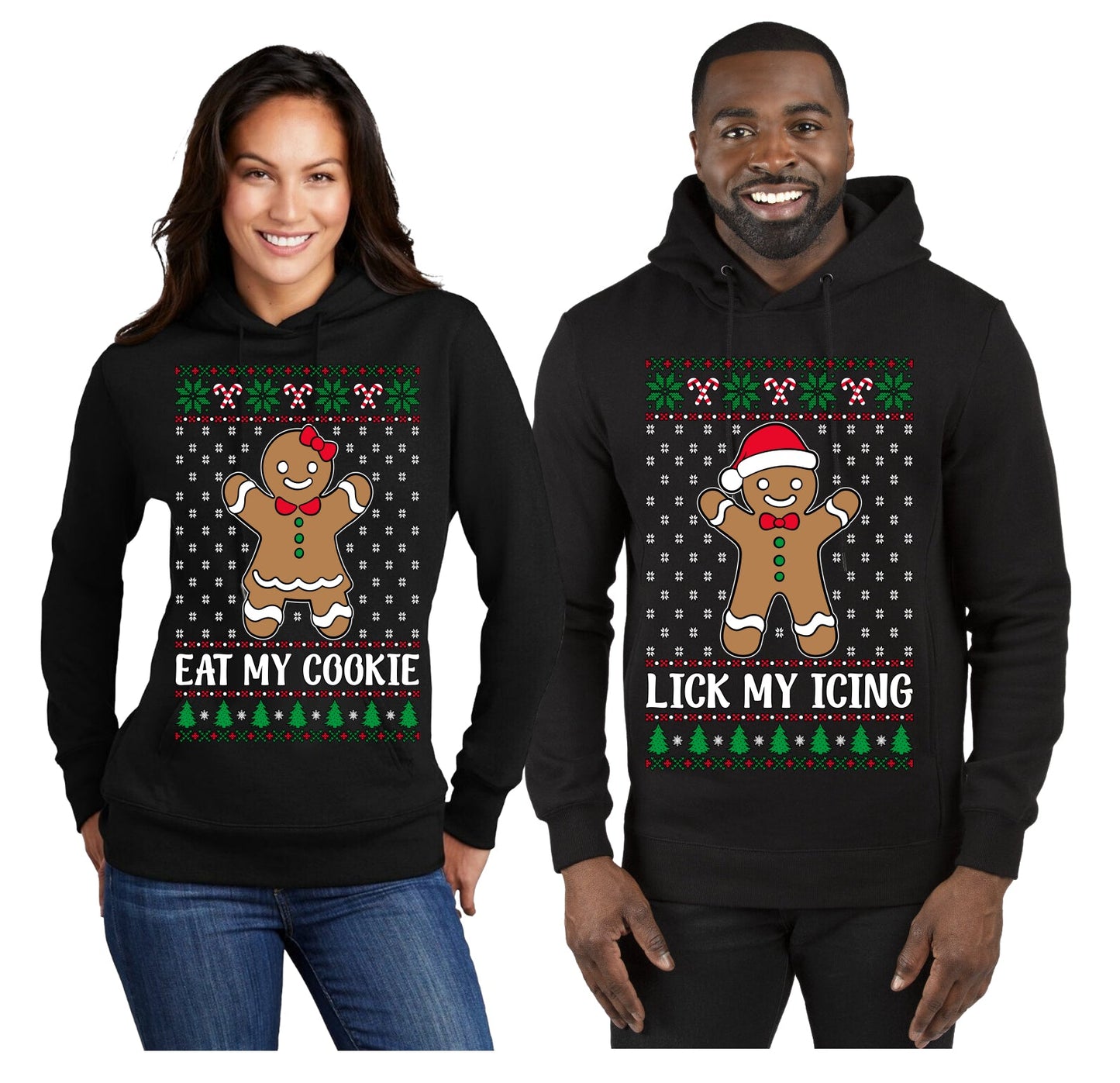 Eat My Cookie Lick My Icing Naughty Gingerbread Ugly Christmas Matching Couples Hoodie-sweatshirt