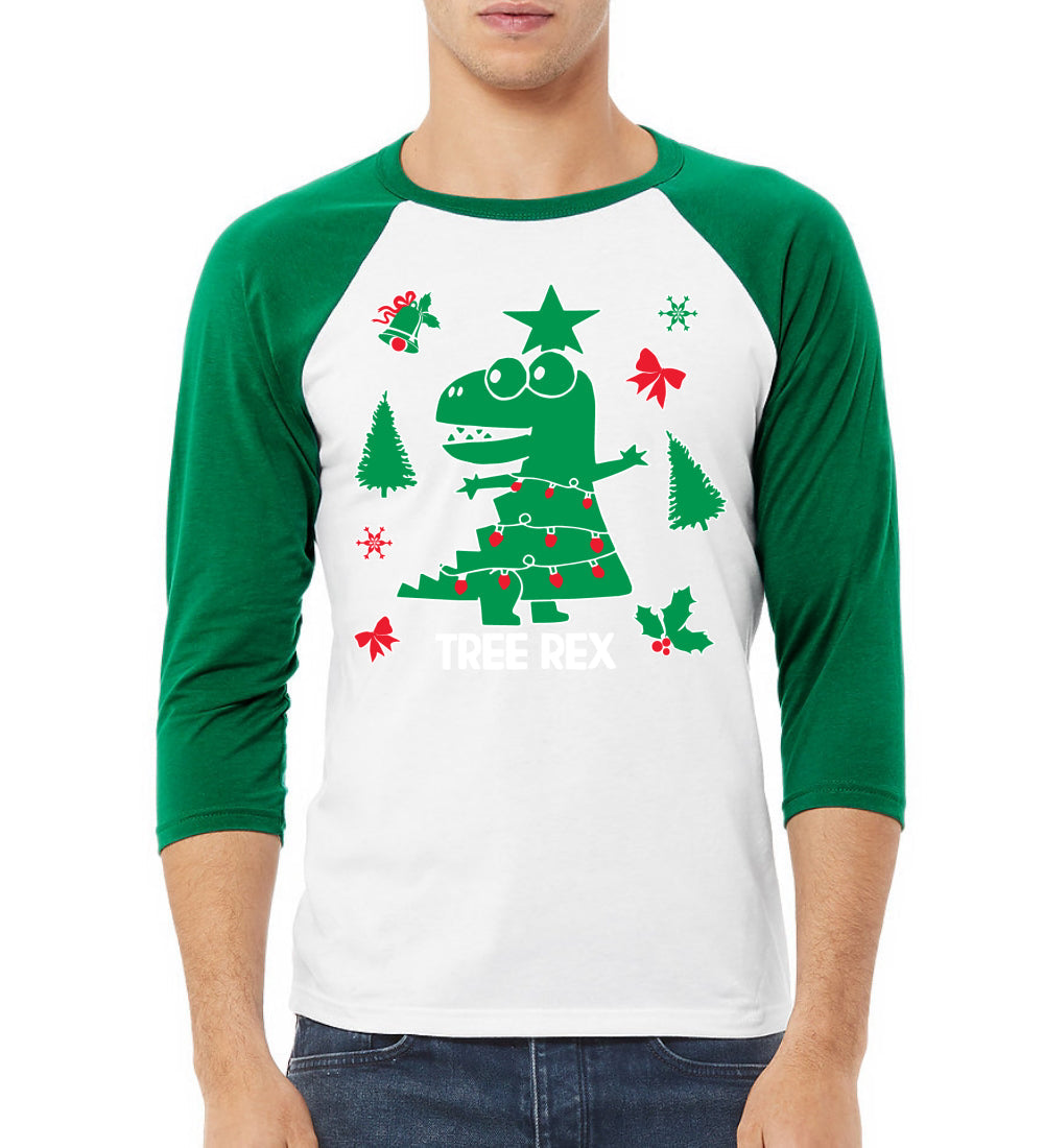 Christmas Trex Tree Rex Ugly Christmas Sweater Christmas 3/4 Sleeve Raglan Unisex Baseball Tee