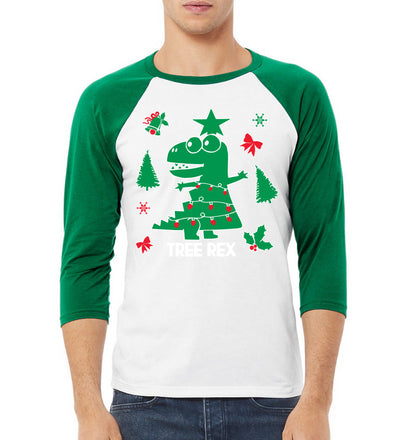 Christmas Trex Tree Rex Ugly Christmas Sweater Christmas 3/4 Sleeve Raglan Unisex Baseball Tee