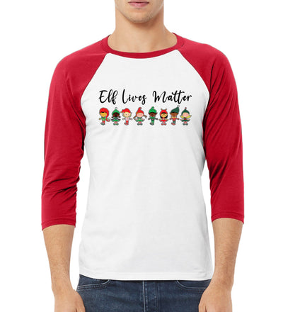 Elf Lives Matter Cute Elves  Christmas 3/4 Sleeve Raglan Unisex Baseball Tee
