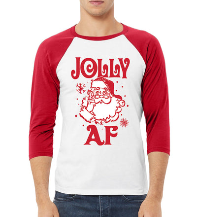 Santa Jolly AF Christmas 3/4 Sleeve Raglan Unisex Baseball Tee