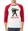 Believe Sanata Sasquatch Bigfoot Christmas Christmas 3/4 Sleeve Raglan Unisex Baseball Tee