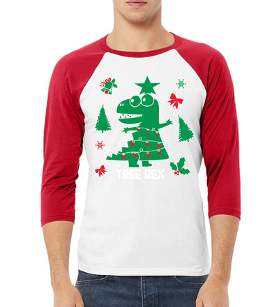 Christmas Trex Tree Rex Ugly Christmas Sweater Christmas 3/4 Sleeve Raglan Unisex Baseball Tee