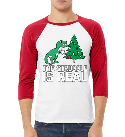 Christmas Trex The Struggle is Real Ugly Christmas Sweater Christmas 3/4 Sleeve Raglan Unisex Baseball Tee