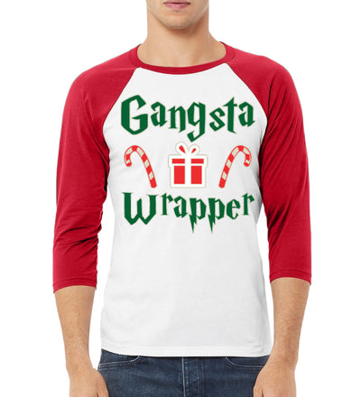 Gangsta Wrapper Christmas 3/4 Sleeve Raglan Unisex Baseball Tee