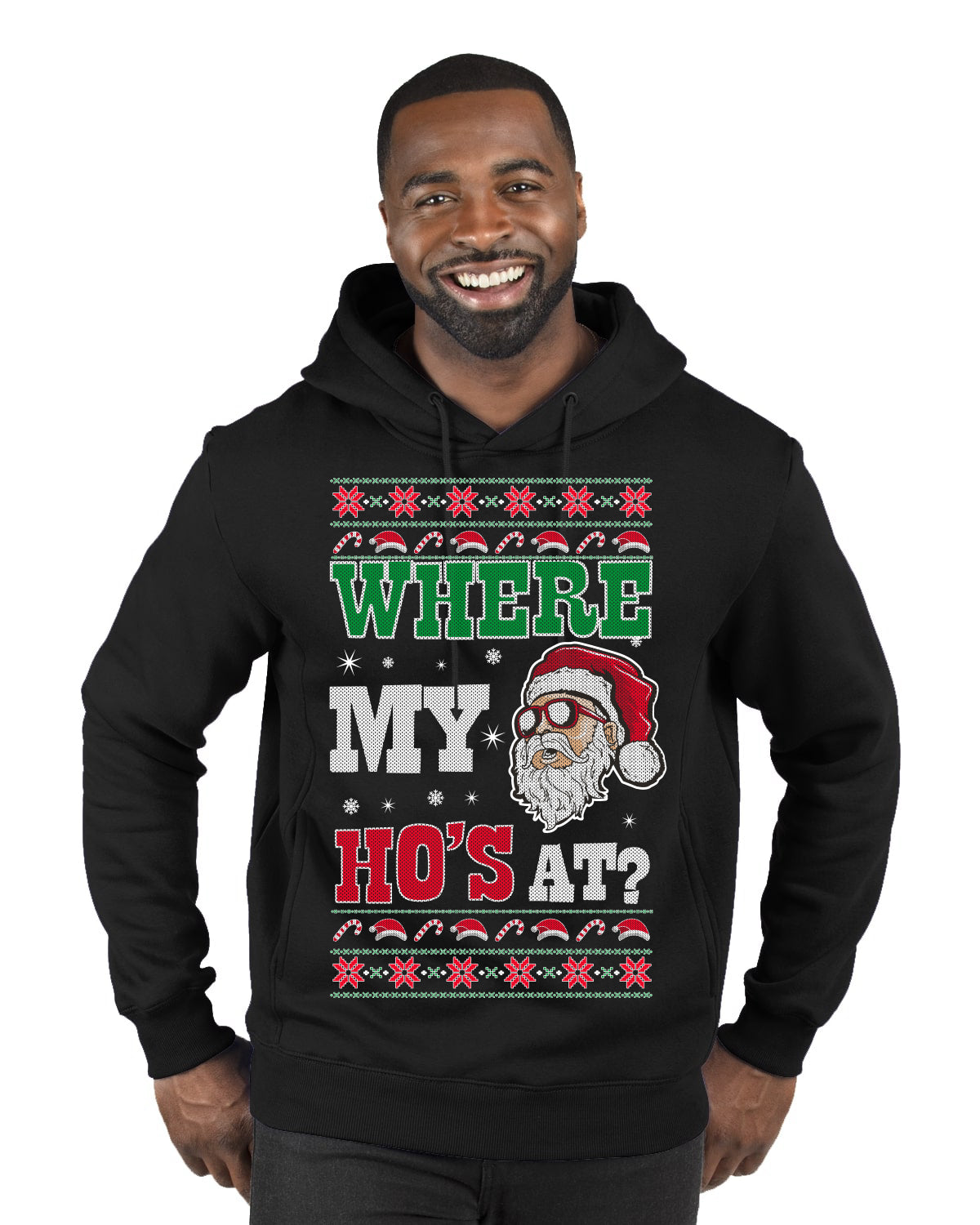 Where my Hos At Santa Funny Ugly Christmas Sweater Premium Graphic Hoodie Sweatshirt