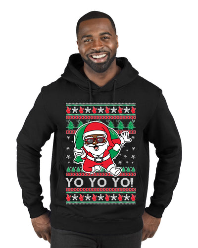 Yo Yo Yo Black Santa Ugly Christmas Sweater Premium Graphic Hoodie Sweatshirt