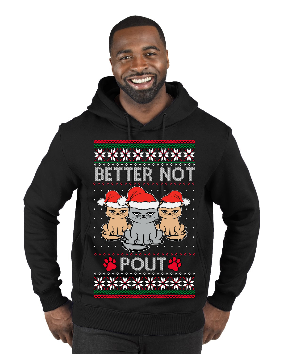Better Not Pout, Cute Sad Santa Cats | Funny Ugly Christmas Sweater Premium Graphic Hoodie Sweatshirt