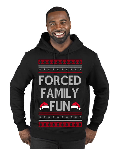 Forced Family Fun, Xmas Holiday Funny Ugly Christmas Sweater Premium Graphic Hoodie Sweatshirt