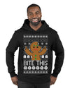 Bite This, Funny Gingerbread Cookie Offensive Inappropriate Middle Finger, F U Ginger Bread Dirty Novelty Xmas Ugly Christmas Sweater Premium Graphic Hoodie Sweatshirt