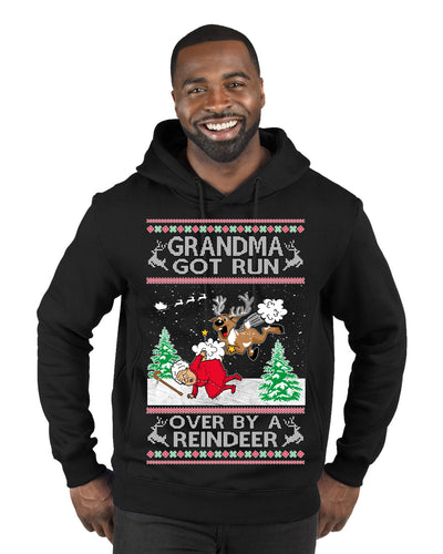 Grandma Got Run Over by a Reindeer, Funny Animated Design Rein Deer Kids TV Song Movie Ugly Christmas Sweater Premium Graphic Hoodie Sweatshirt
