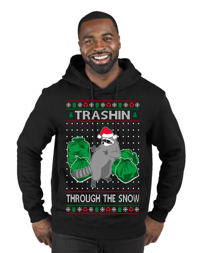 Trashin Through the Snow Funny Trash Panda Raccoon Meme Ugly Christmas Sweater Premium Graphic Hoodie Sweatshirt