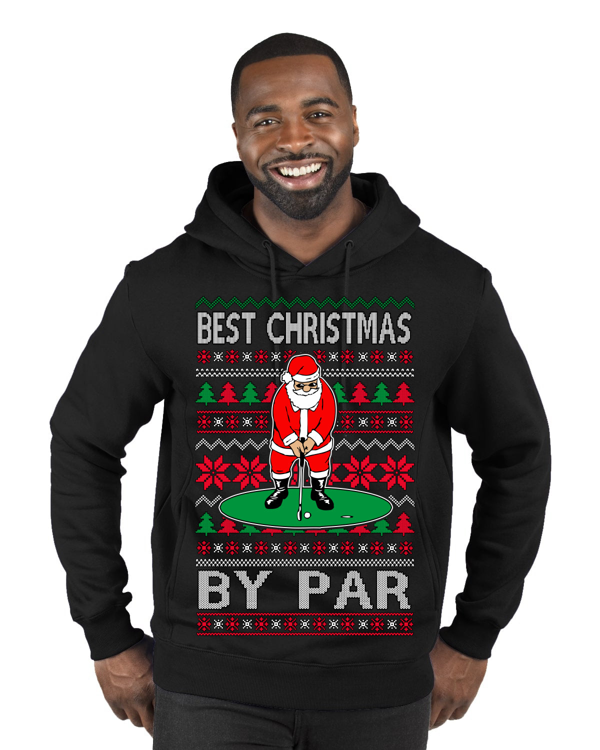 Best Christmas By Par Funny Santa Golfing Pun Sports Golf Ugly Christmas Sweater Premium Graphic Hoodie Sweatshirt