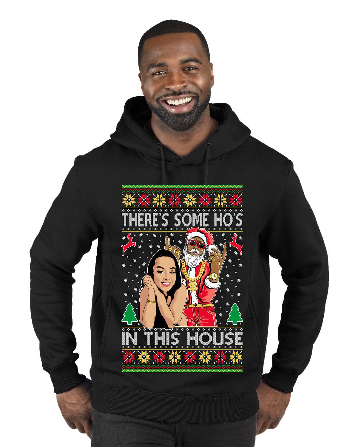 Santa the Plug Hos In This House  Ugly Christmas Sweater Premium Graphic Hoodie Sweatshirt