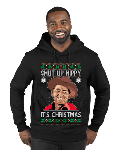 Shut Up Hippy It's Christmas Ugly Christmas Sweater Premium Graphic Hoodie Sweatshirt