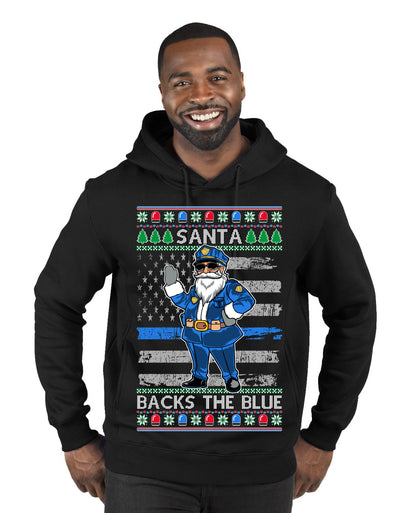 Santa Backs The Blue Pro Police Santa Claus Ugly Christmas Sweater Premium Graphic Hoodie Sweatshirt