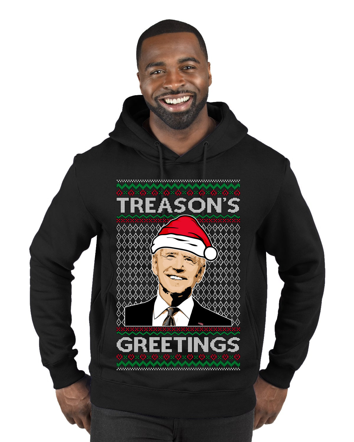 Treason's Greetings Biden President Humor Ugly Christmas Sweater Premium Graphic Hoodie Sweatshirt