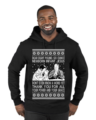 8 Pound 6 Ounce Baby Jesus Shake and Bake  Ugly Christmas Sweater Premium Graphic Hoodie Sweatshirt