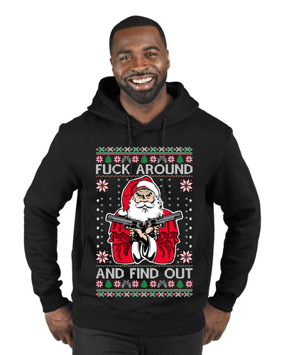F Around And Find Out Santa Ugly Christmas Sweater Premium Graphic Hoodie Sweatshirt