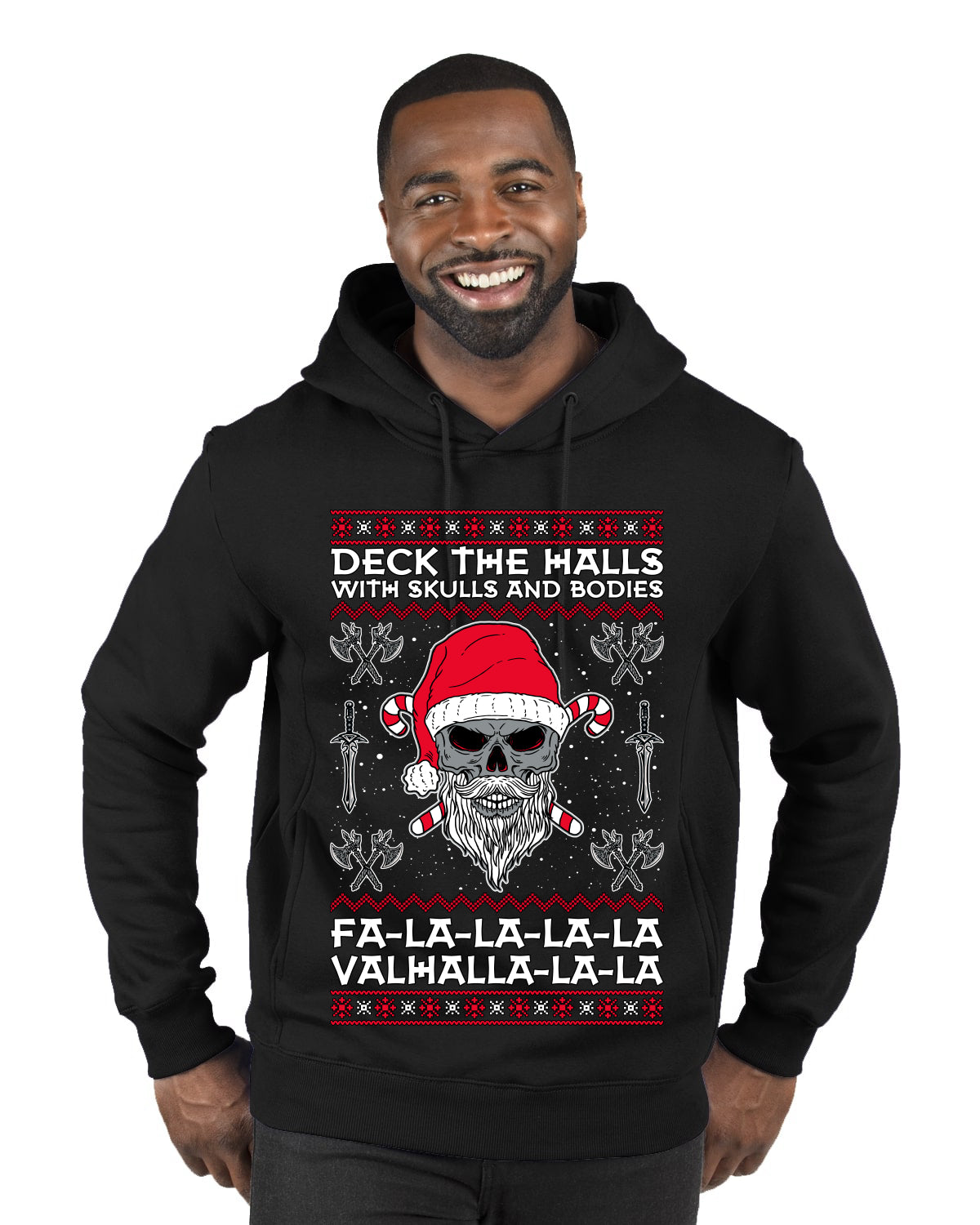 Valhalla Deck The Halls With Skulls & Bodies Ugly Christmas Sweater Premium Graphic Hoodie Sweatshirt