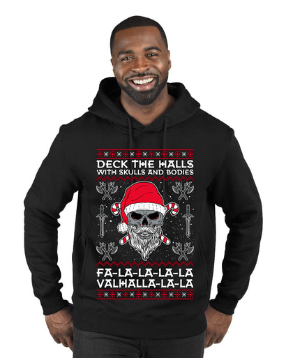 Valhalla Deck The Halls With Skulls & Bodies Ugly Christmas Sweater Premium Graphic Hoodie Sweatshirt