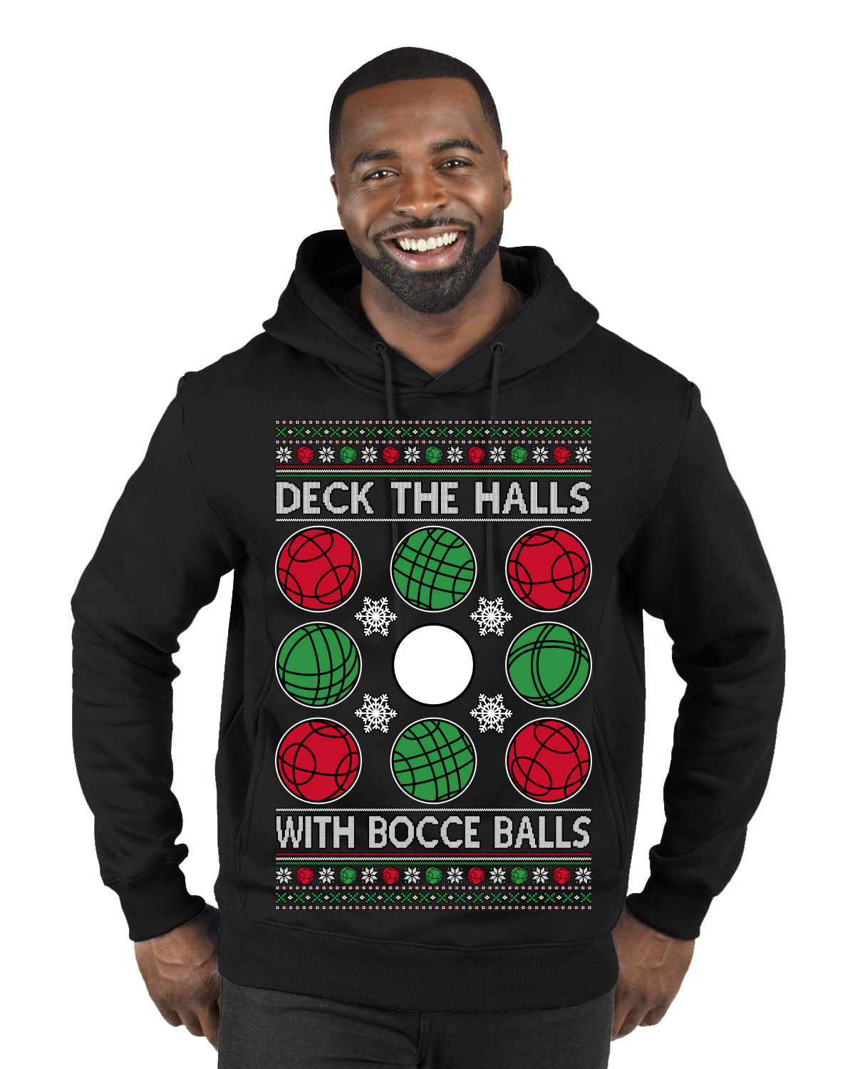 Deck the Halls with Bocce Balls, Funny Classic Italy Italian Sports Ugly Christmas Sweater Premium Graphic Hoodie Sweatshirt