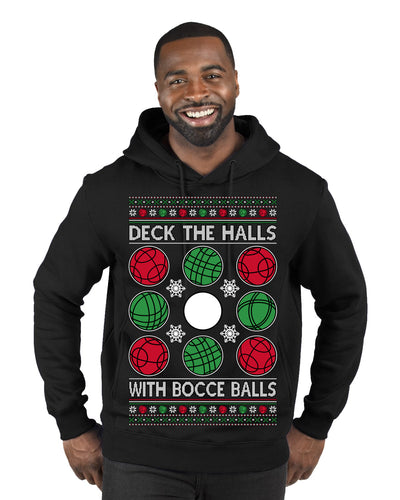Deck the Halls with Bocce Balls, Funny Classic Italy Italian Sports Ugly Christmas Sweater Premium Graphic Hoodie Sweatshirt