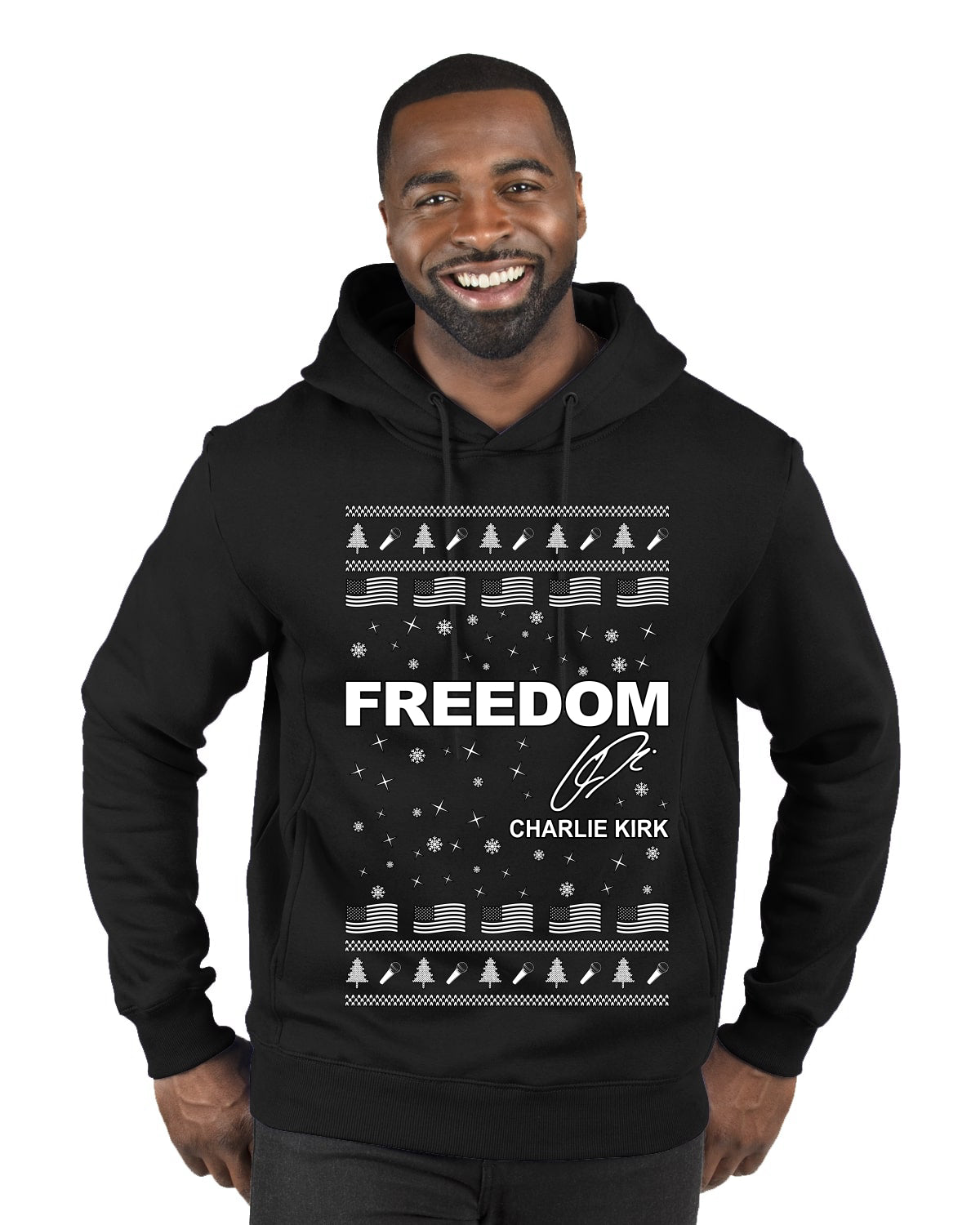 Freedom, Charlie Kirk Political Activist, Right Wing, Ugly Christmas Sweater Premium Graphic Hoodie Sweatshirt