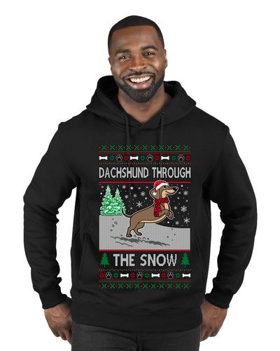 Dachshund Through The Snow, Cute Dog Christmas Sweater, Ugly Christmas Sweater Premium Graphic Hoodie Sweatshirt