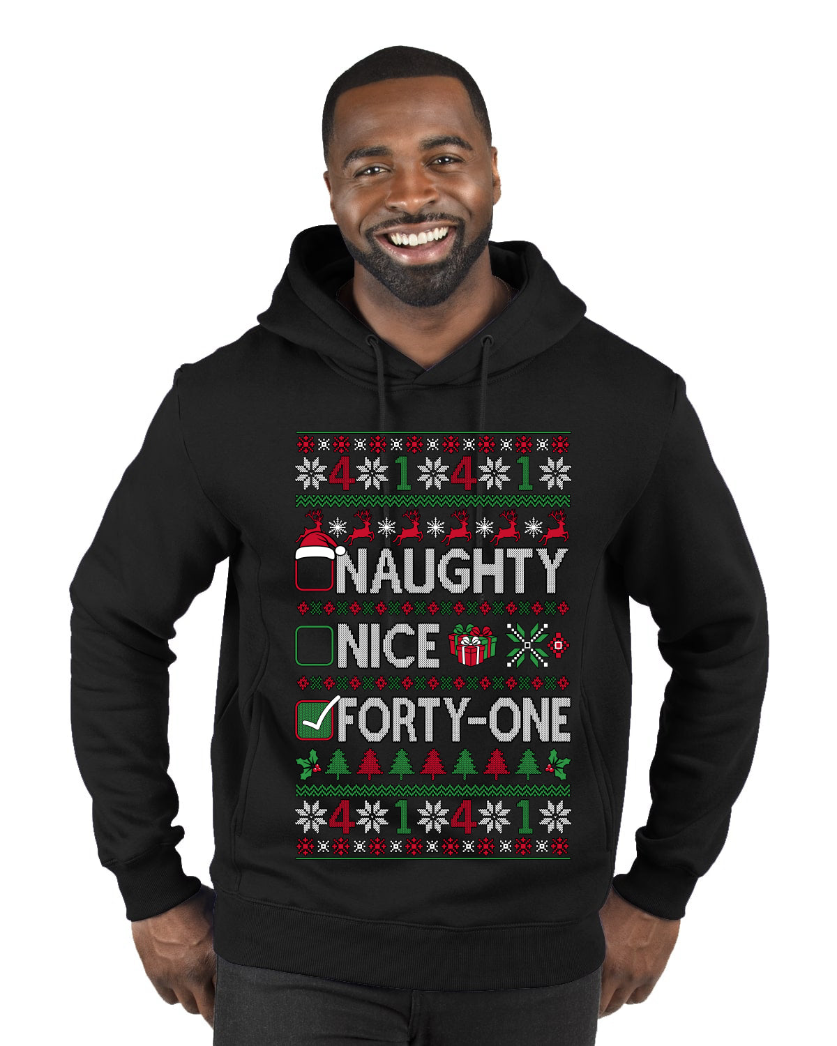 Naughty Nice 41, Ugly Christmas Unisex Sweater List, Extra Festive, Ugly Christmas Sweater Premium Graphic Hoodie Sweatshirt
