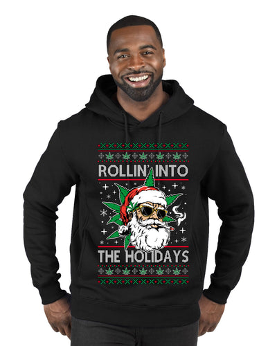 Rollin' Into The Holidays Christmas Sweater, Ugly Christmas Sweater Premium Graphic Hoodie Sweatshirt