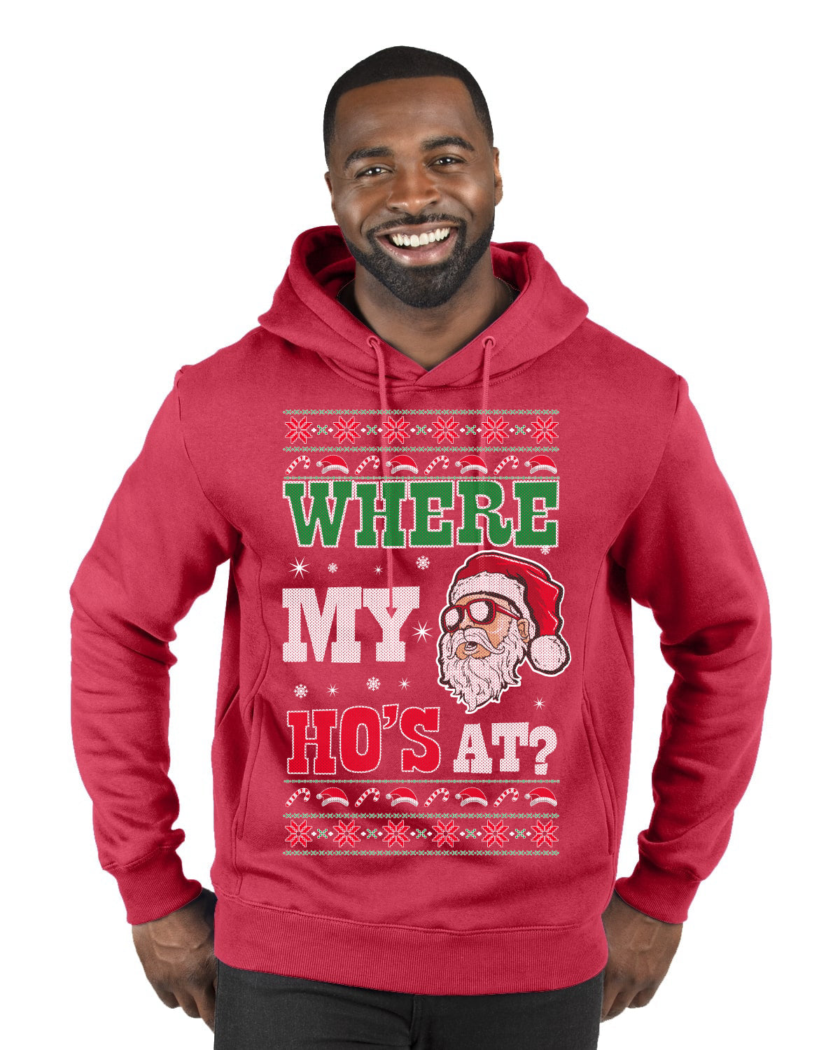 Where my Hos At Santa Funny Ugly Christmas Sweater Premium Graphic Hoodie Sweatshirt